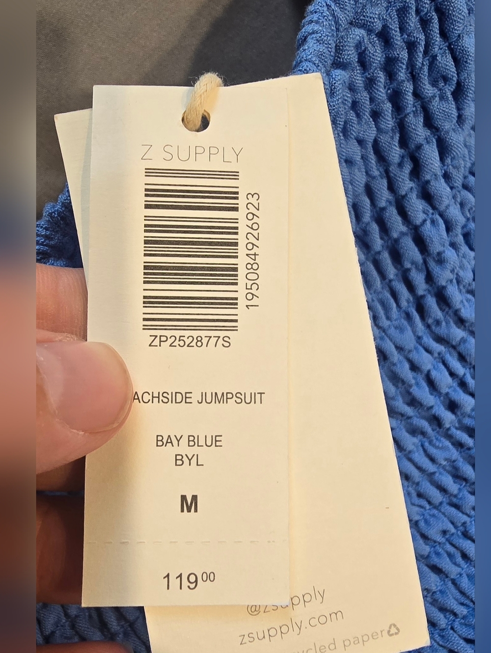 Z Supply Beachside Smocked Jumpsuit In Blue Rayon Size Medium - Picture 3 of 6